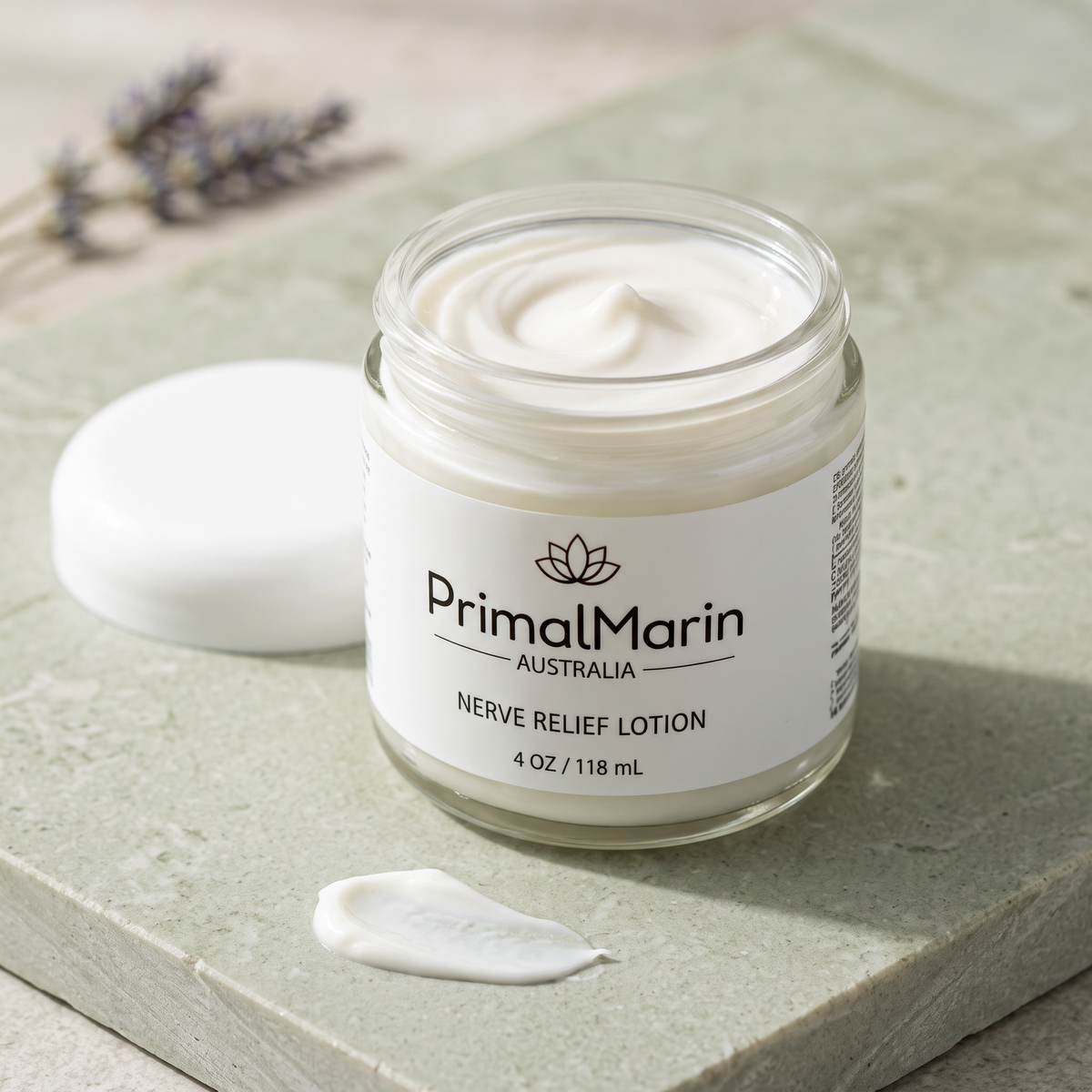 PrimalMarin lotion open jar and cream texture close-up